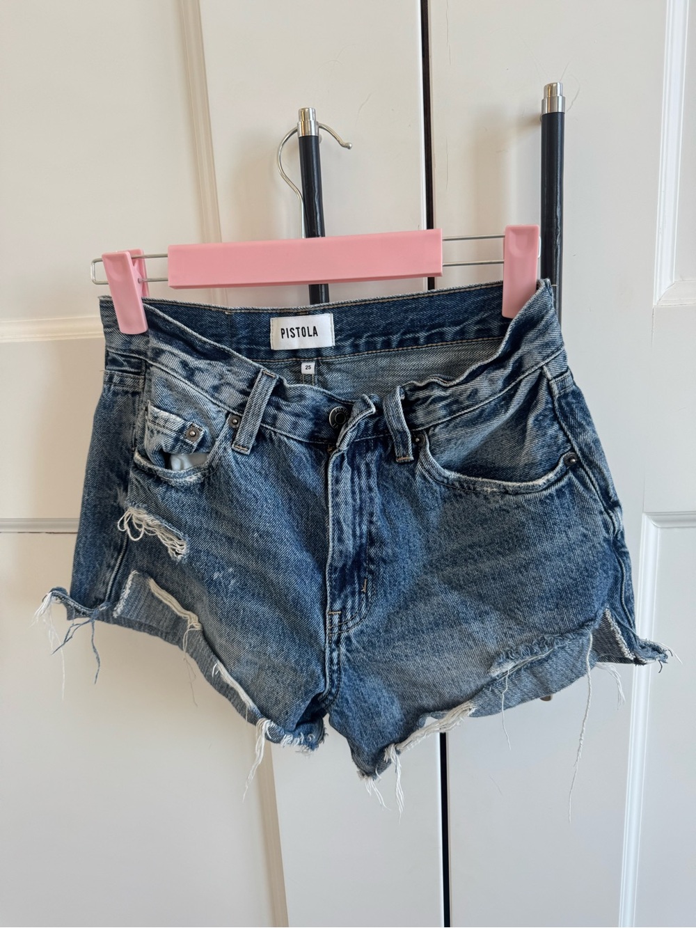 pistola Faded Blue Distressed Denim Cutoff Shorts